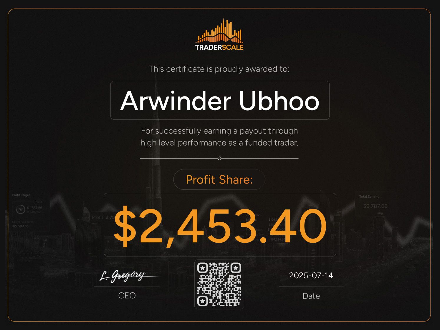 Traderscale Certificate