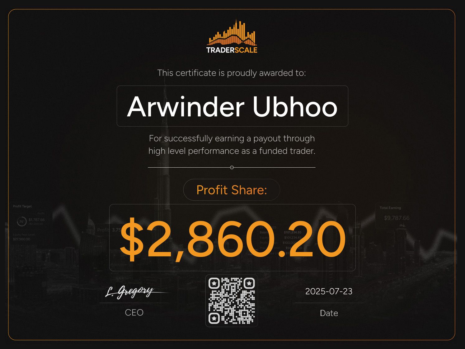 Traderscale Certificate