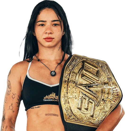 Allycia Rodrigues with Championship Belt